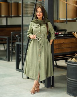 مانتو پیراهنی دکمه چوبی