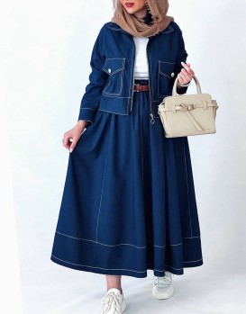 ست دو تیکه کت و دامن با کمربند