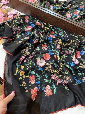 روسری نخی سیا اسکارف دور دستدوز