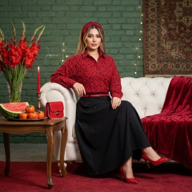 شومیز مخمل کبریتی با پارچه طرح دار یلدایی