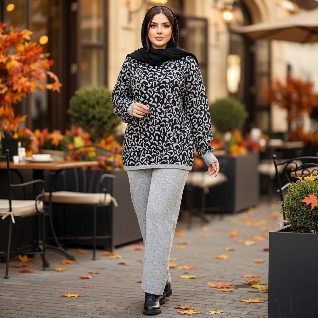 بلوز-شلوار-بافت-پلنگی